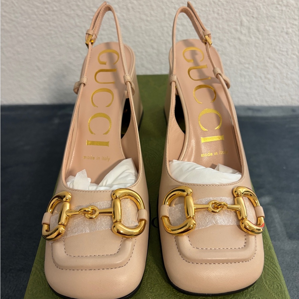 Brand New Gucci Women’s Mid-heel Slingback with Horsebit Skin Rose Size 34 US 4 - Picture 2 of 8